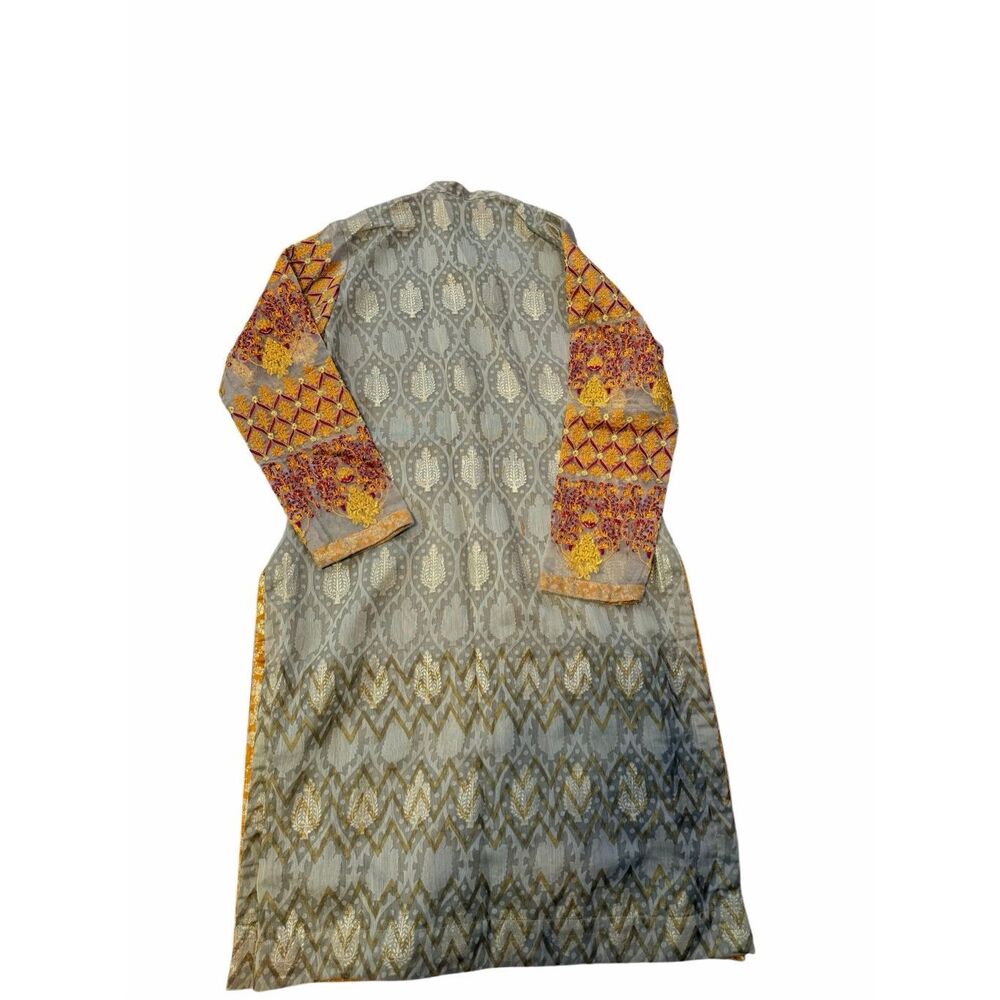 J. Pret Embroidered Pakistani Kurta Top with Orange Accents Womens Size Large 14